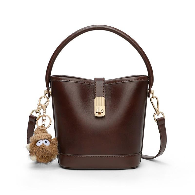 Womens Bucket Bag Crossbody Shoulder Vintage Chic Commuter Handbag Small Synthetic Leather Wine Brown