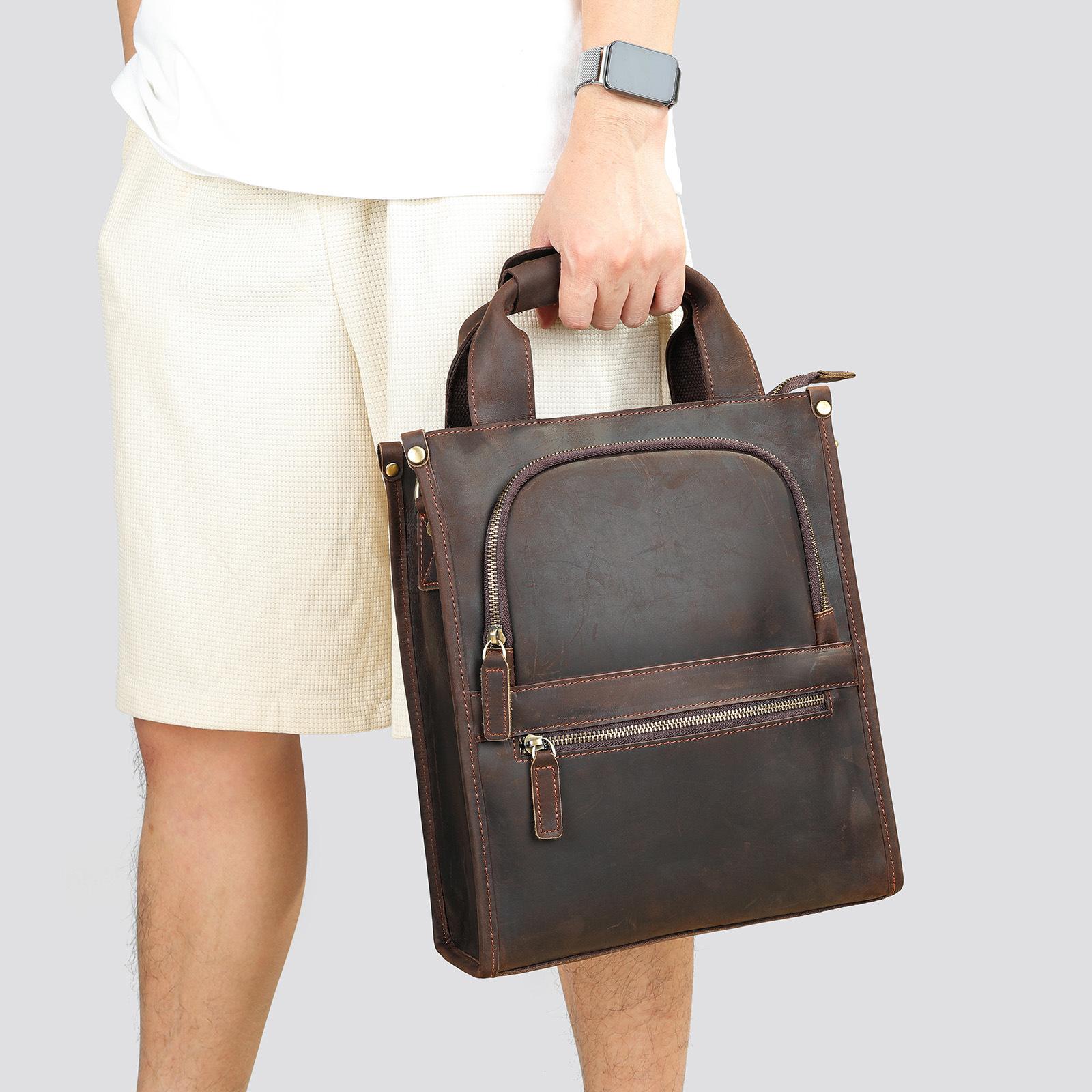 

Сумка через плечо Crazy Horse Leather для мужчин Senior Sense Retro Crossbody, большая вместимость, сумка через плечо из коровьей кожи с вертикальным креплением кофейный