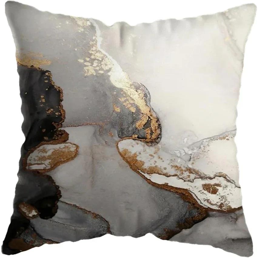 Modern Abstract Gold Foil Lines Printing Bay Decor Pillow Abstract Marble Cushion Cover Home Hotel Sofa Bed Cushion Cover