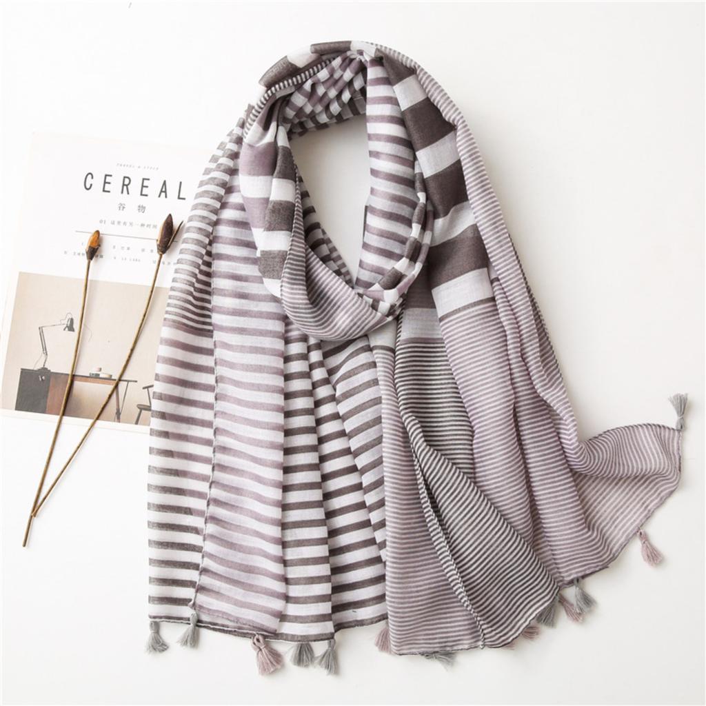 New Striped Color,blocked Cotton And Linen Scarf, Women's Winter Warm Scarf
