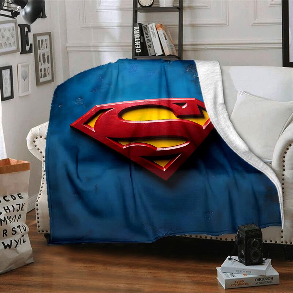1pc Superhero Symbol Flannel Throw Blanket Lightweight Soft Warm All Season Blanket for Sofa, Bed, Travel,L1028150
