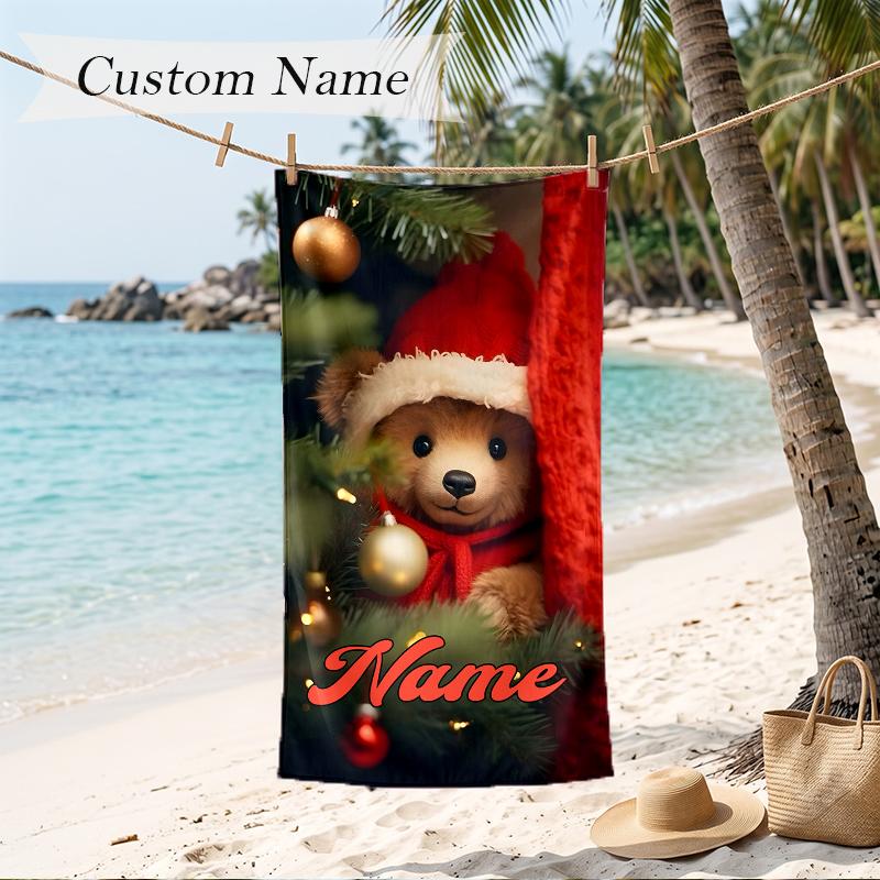 Christmas Atmosphere Custom Name Printed Beach Towel Personalized Soft Towel For Swimming Beach Travel