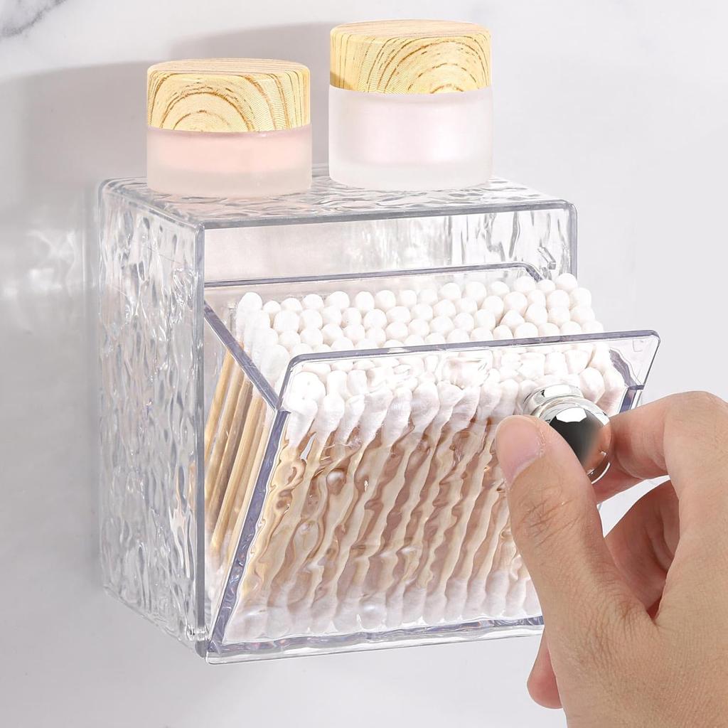 Tecbeauty Qtip Holder - Cotton Swabs, Rounds, Pads Dispenser - Bathroom Aesthetic Decor, Clear, Set of 2