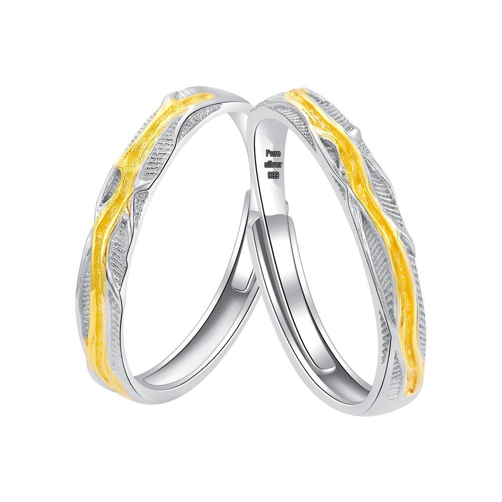 Custom Sterling Silver Couple Open-Band Rings with Niche Design – Ideal Gift for Couples