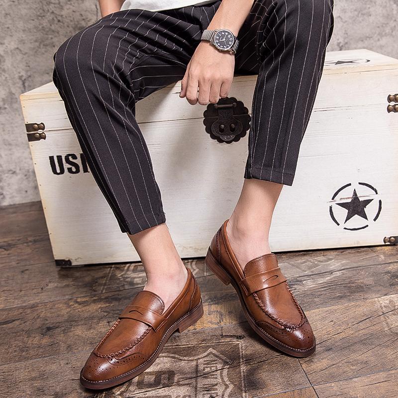 Luxury Brand Penny Loafers Men Casual Shoes Slip On Leather Dress Shoes Big Size 38-47 Brogue Carving Loafer Driving Shoes
