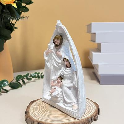 Resin Nativity Decoration Holy Family Figurine Advent Statue Joseph Virgin Mary Birth of Jesus Sculpture Home Office Desktop Ornament Scene Decor