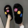 Autumn Outdoor Fashionable Furry Slippers: Trendy Flat Sole, Single Strap, and Fluffy Cotton for Home or Casual Wear.