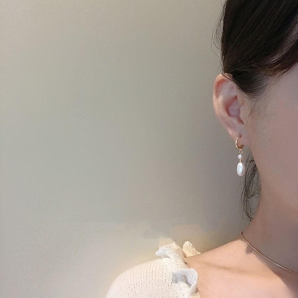 Baroque Natural Freshwater Pearl Earrings for Women, Niche 11k Gold-plated Irregular Light Luxury Pendant Earrings