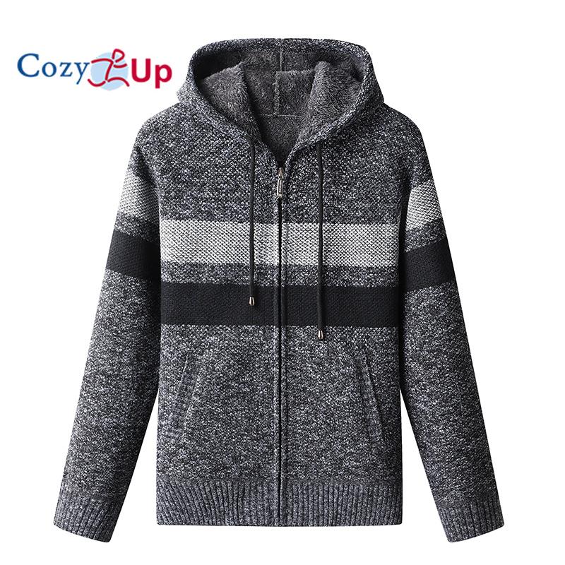 Cozy Up Men's Knitwear with Plush Thickened Zipper Hooded Jacket Loose Casual Cardigan