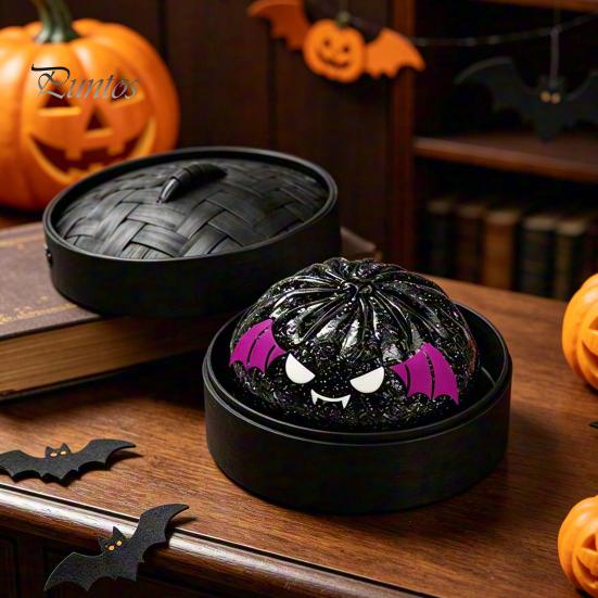 Gedämpftes Brötchen Sensorisches Spielzeug Halloween Knödel Quetsche mit Dampfgarer Box, Kürbis Geist Fledermaus zur Stressbewältigung, Party Mitgebsel Ball