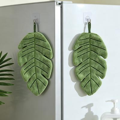Leaf Shape Hand Towel, Creative Plant Pattern Thick Coral Velvet Hanging Towel, Super Absorbent for Kitchen Bathroom