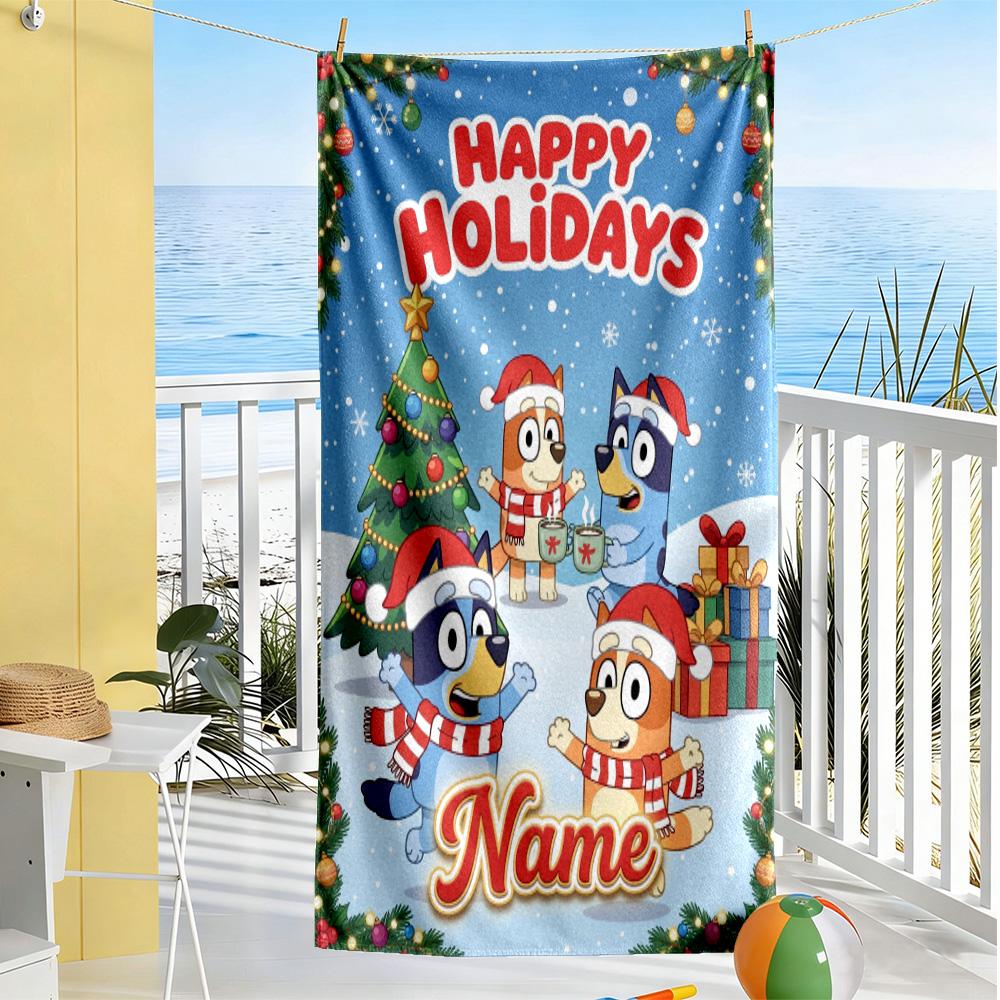Halloween Bluebird Party Customize Text Beach Towel Quick-Dry Soft Microfiber Perfect for Traveling Yoga Camping and Swimming