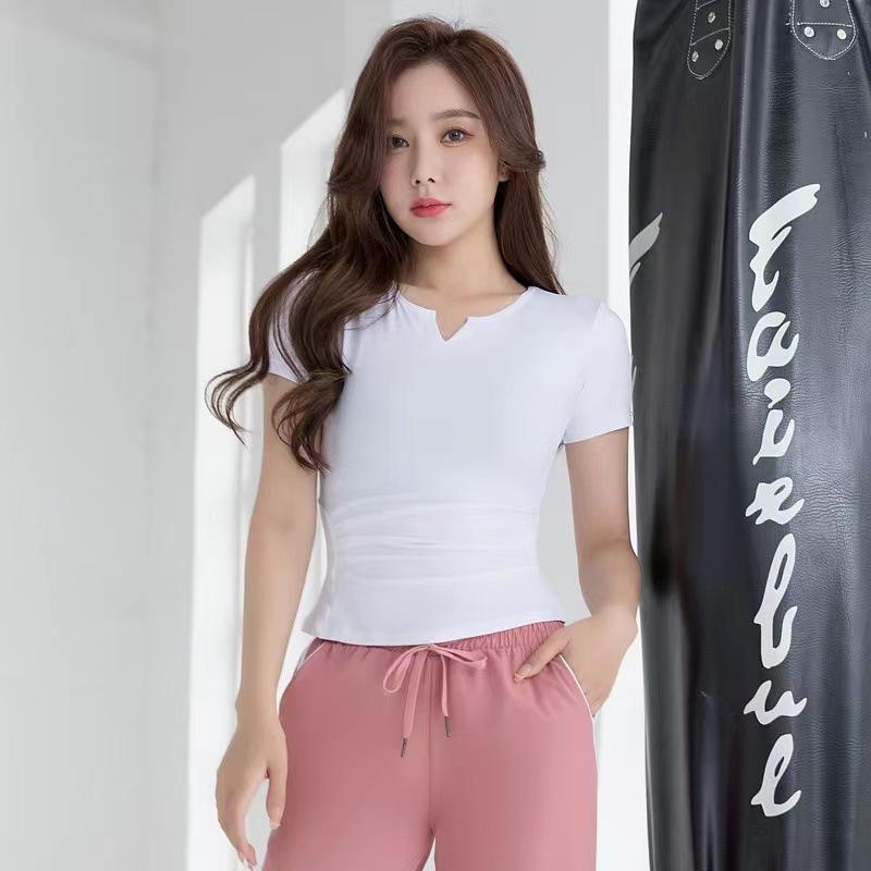 2023 V-Neck Slim Fit Yoga Top for Women - Breathable, Short-Sleeve Fitness & Running T-Shirt