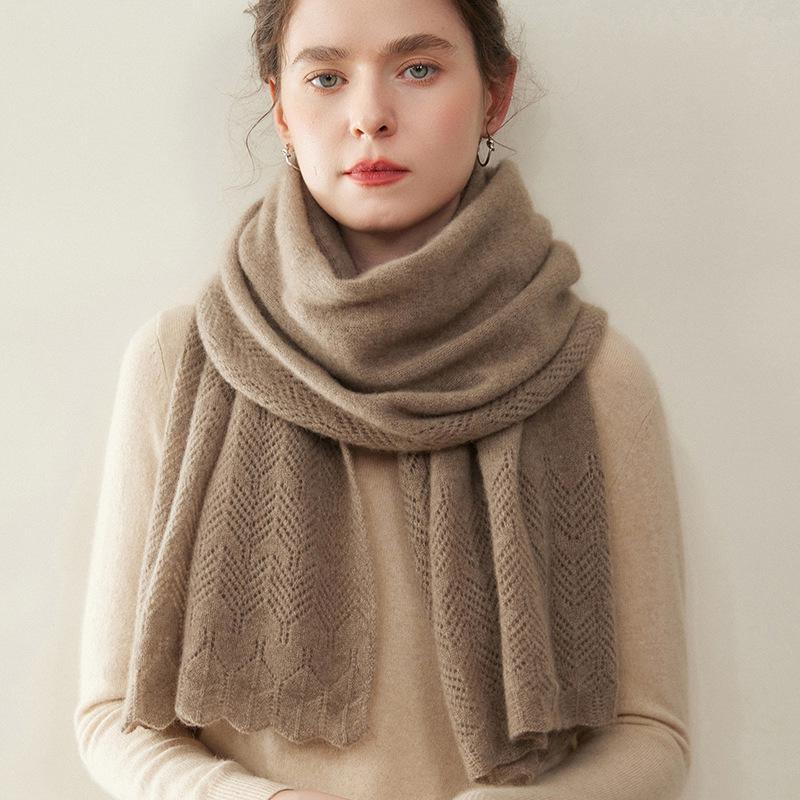 Women's 100% Pure Cashmere Hollow Knitted Scarf - Warm & Fashionable for Autumn/Winter