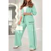 Two Piece Sets Women Pant Set Turn Down Collar Matching Sets Coats Wide Leg Long Pants Elastic Waist Casual Regular