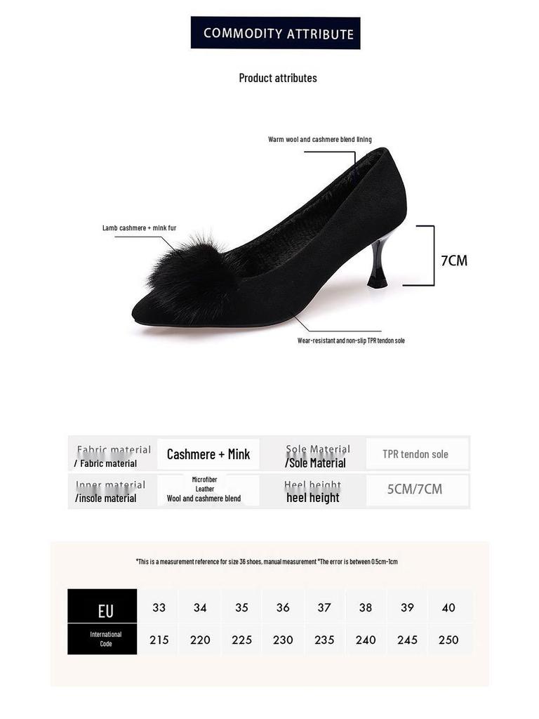 Women's Fashionable Furry Stiletto Heels - Comfortable, Versatile, Pointed-Toe High Heels for Autumn/Winter.