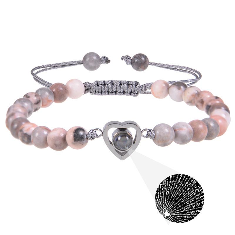 Projection Bracelet, European and American Fashion Bracelet, Available In 100 Languages, I Love You, Pink Crystal, Frosted Stone, Couple's Bracelet