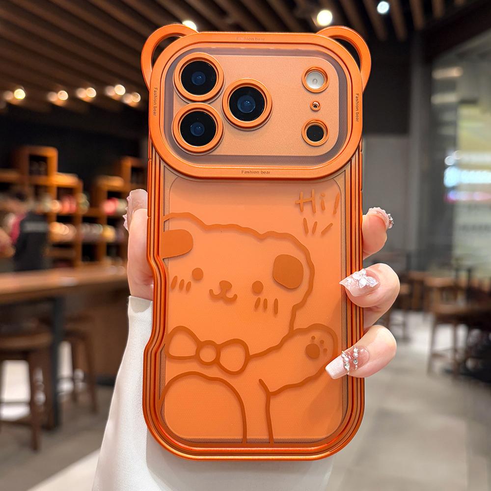 

Orange Cute Bear Ear Plating Transparent Long Lanyard Case For iPhone 17 Pro Max 17Pro 17 Air Clear Soft TPU Shockproof Cover iPhone17 Pro