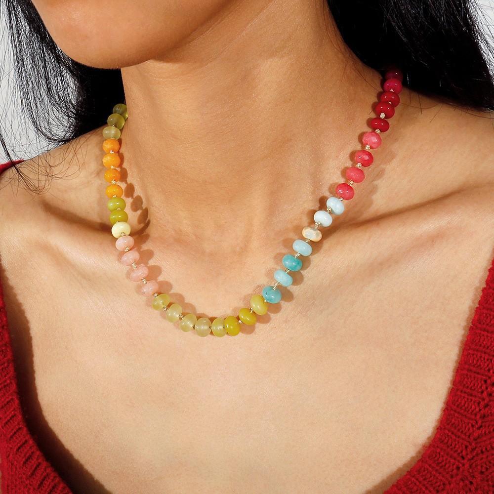 Handmade Natural Stone Colorful Beaded Clavicle Necklace Beach Vacation Style