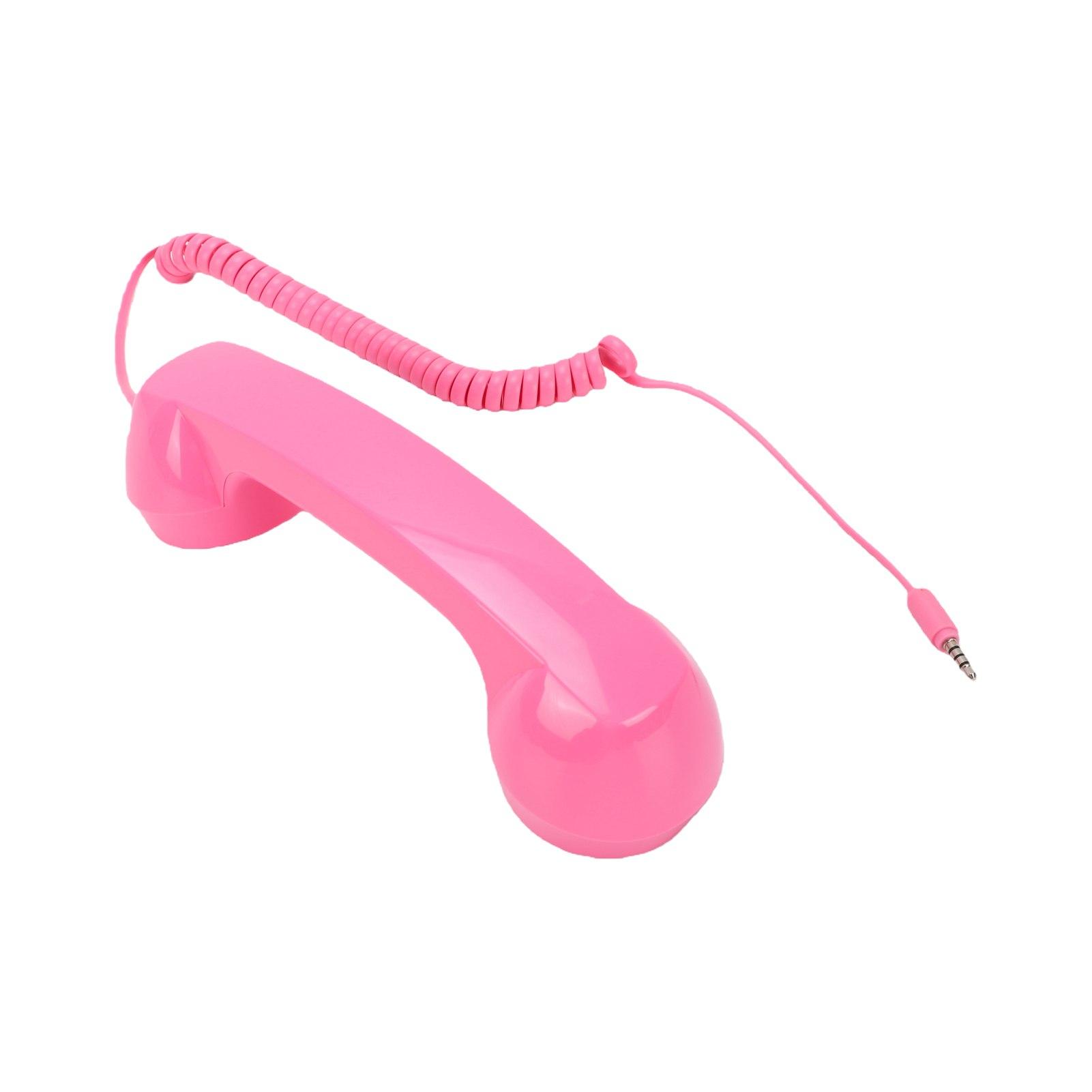 Récepteur de téléphone portable filaire vintage avec microphone et haut-parleur, prise jack 3,5 mm, pour appels vidéo rose