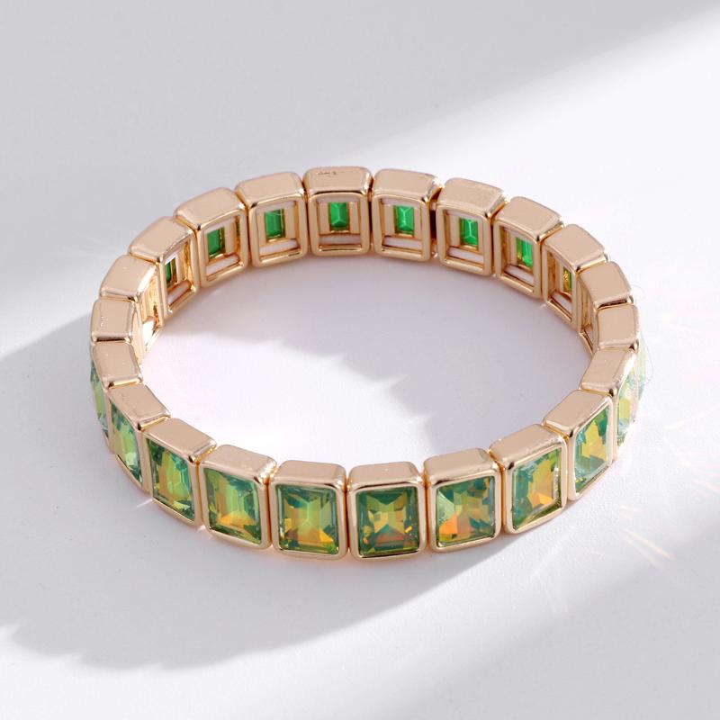 Neuheiten Geometrisch Bohemian Regenbogen Glas Kristall Dehnbar Stretch Tennisarmband Mode Vergoldeter Schmuck Für Frauen