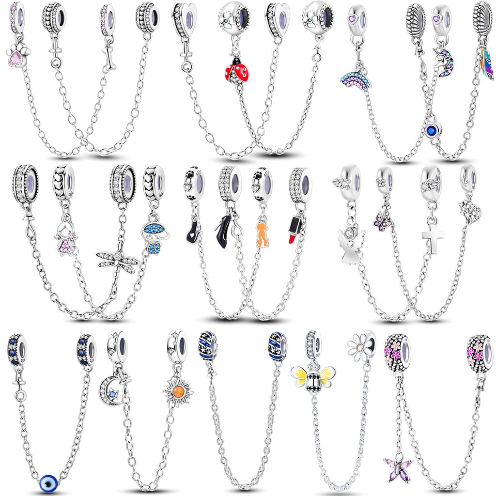 Sparkling Clear Copper Safety Chain Copper Safety Chain Charm Beads Fit Original Bangle Bracelet Diy Jewelry