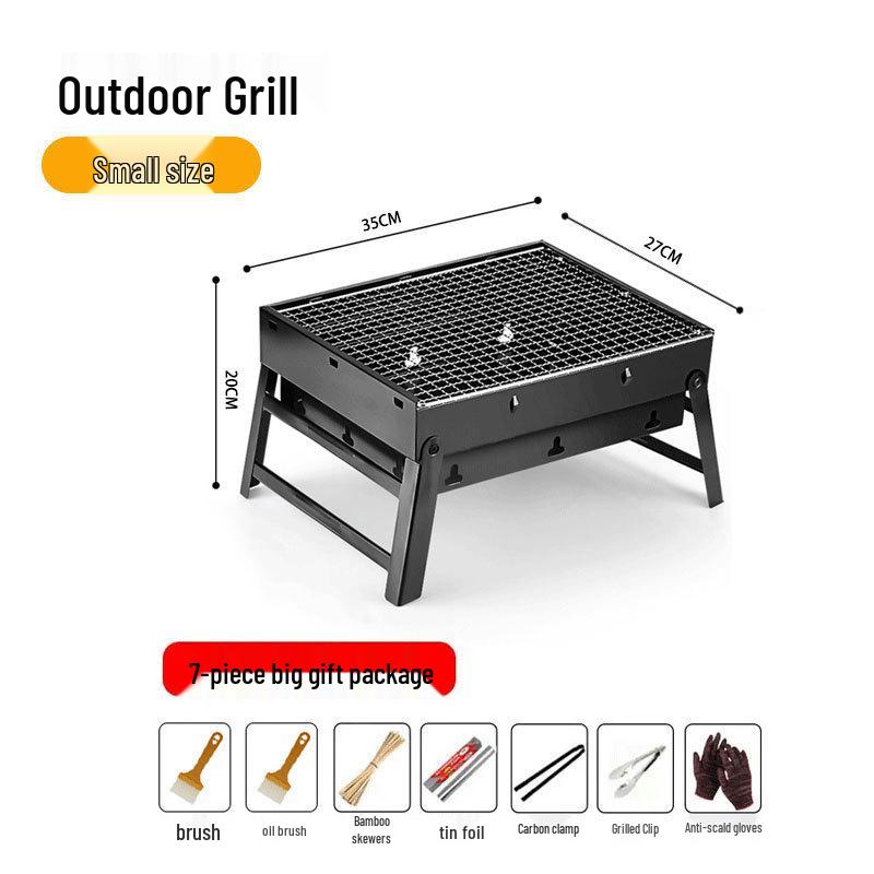 Portable Outdoor Charcoal BBQ Grill - Stainless Steel Folding Rack for Camping