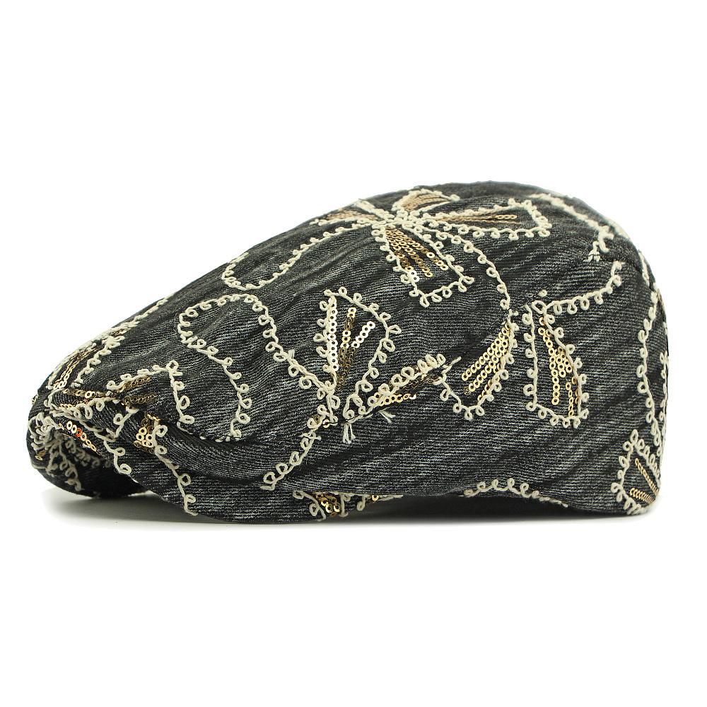 Sequin Beret Women British Vintage Forward Hat Peaked Cap
