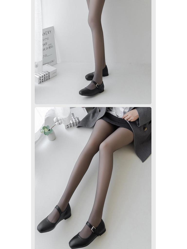 Black Silk Nude-Look Fleece-Lined Sheer Pantyhose Plus Size Leggings with Tummy Control & Hip Lift