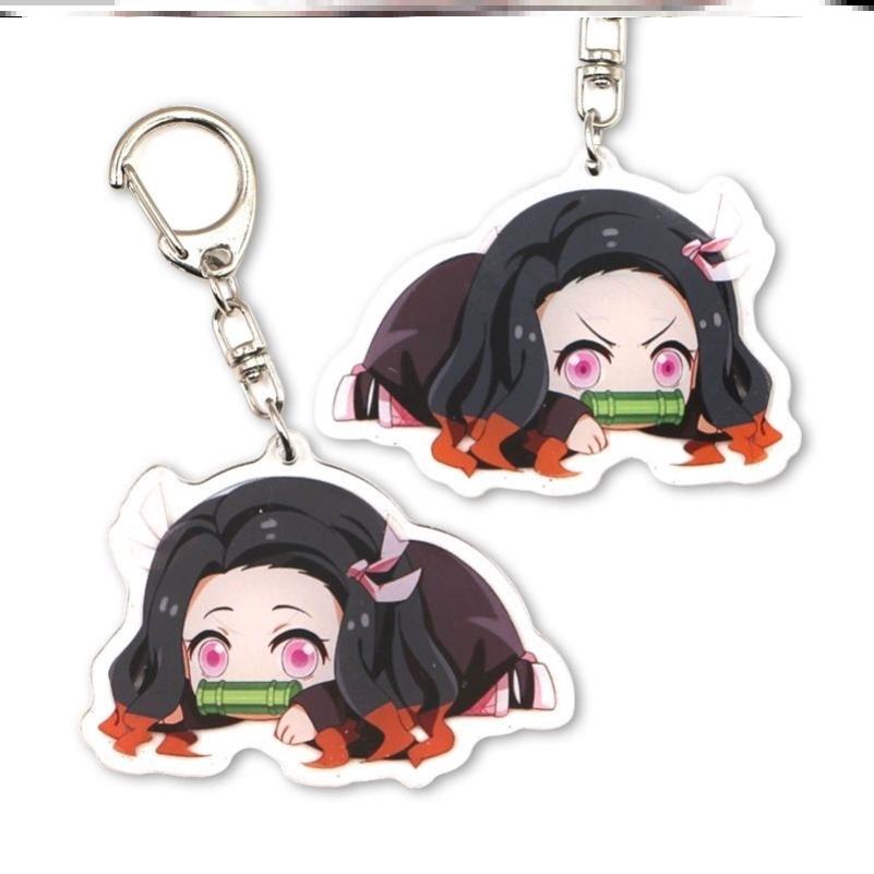 Keychain Pendant Anime Demon Slayer Kimetsu No Yaiba Kamado Tanjirou Double Sided HD Bag Pendant Gift For Fans Cosplay Props Jewelry Gift