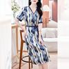 Women's V-Neck Satin Silk Dress - Medium Length, Summer 2025 Collection, Short Sleeves