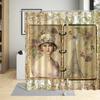 Retro Paris Tower Flower Oil Painting Shower Curtain Elegant Fabric Waterproof Bathroom Decor Screens Bath Curtains With 12 Hook