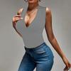 Women's V-Neck Slim Fit Knit Top for Summer Everyday Wear