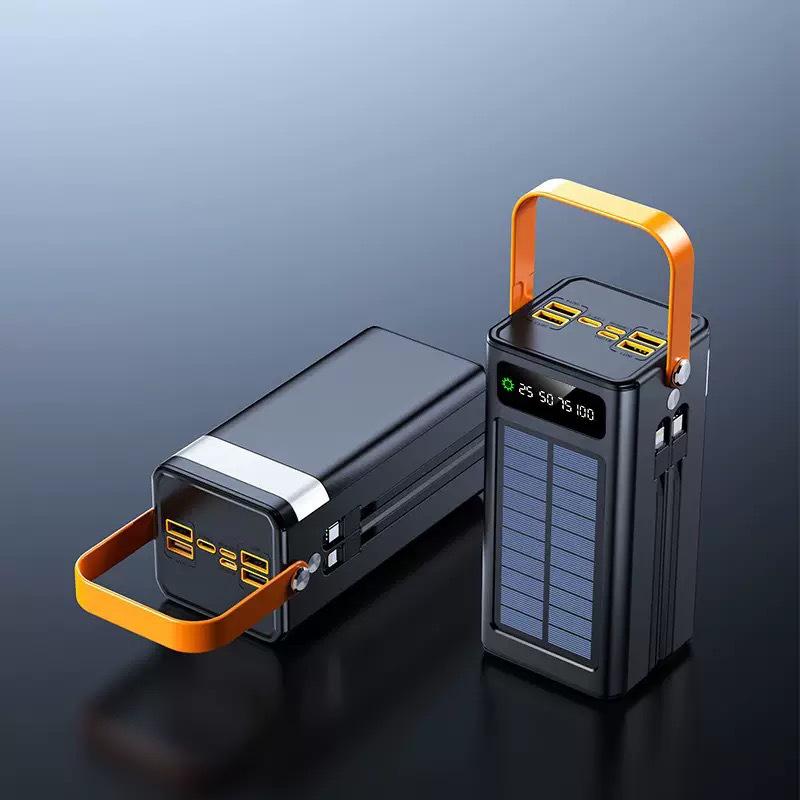 Large-Capacity 120W Solar Power Bank with 100,000mAh and Built-in Fast Charging Cable for Outdoor Use