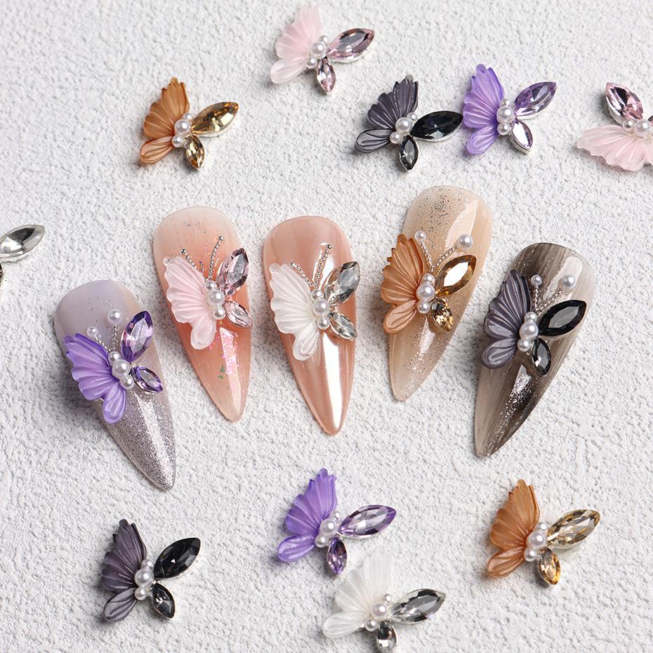 Aurora Butterfly 3D Nail Art Decoration Jewelry Hollow Heart Pearl Flower Mixed Size Irregular Nail Beads Manicure Accessories