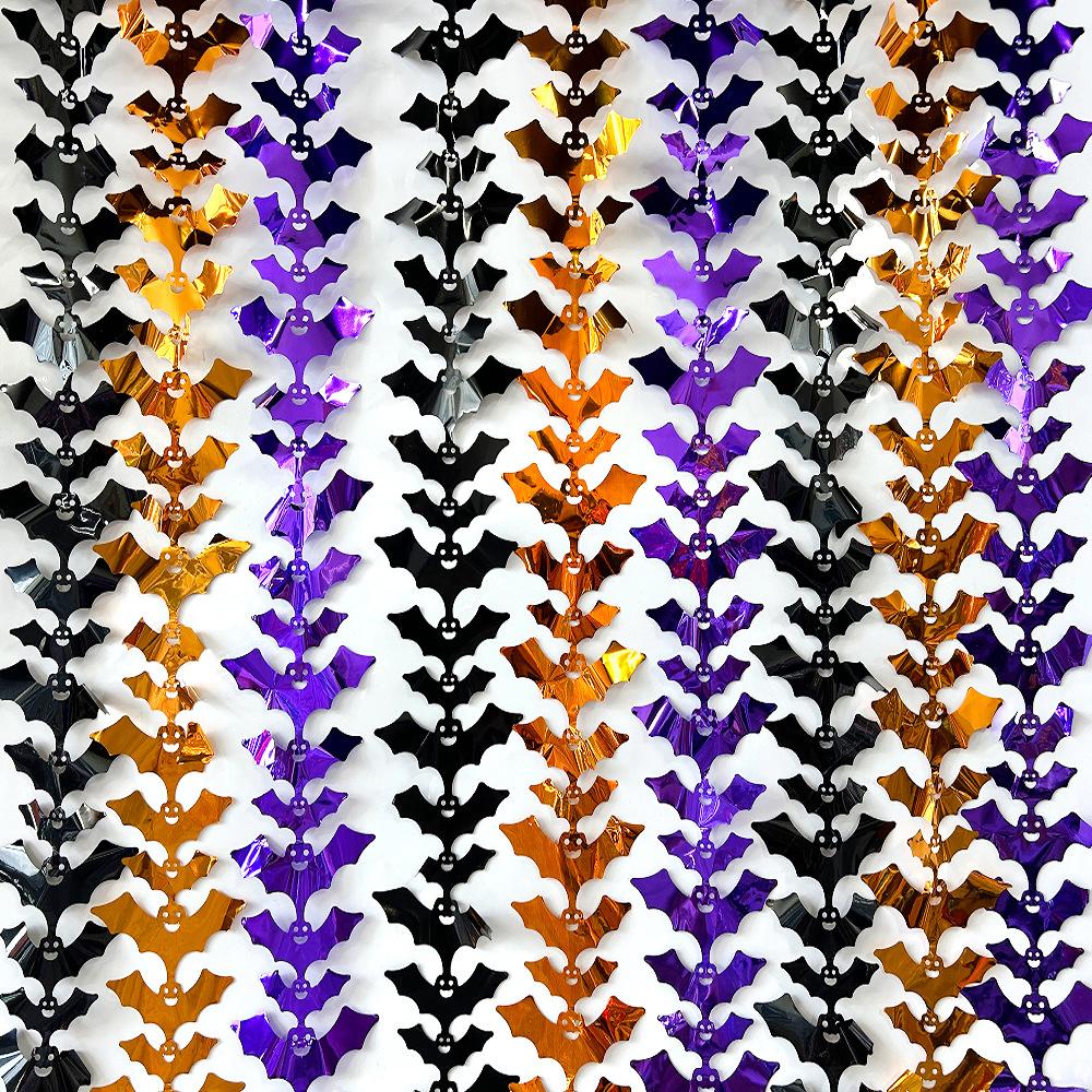 Runtowo 1x2M Pumpkin Bat Spider Foil Fringe Backdrop ,Halloween Party Ribbon ,Ghost House, Halloween Horror Background Decor