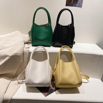 Soft Texture Women's Handbag New Large Capacity Lychee Pattern Bucket Bag Fashion Solid Color Simple Shoulder Crossbody Bag
