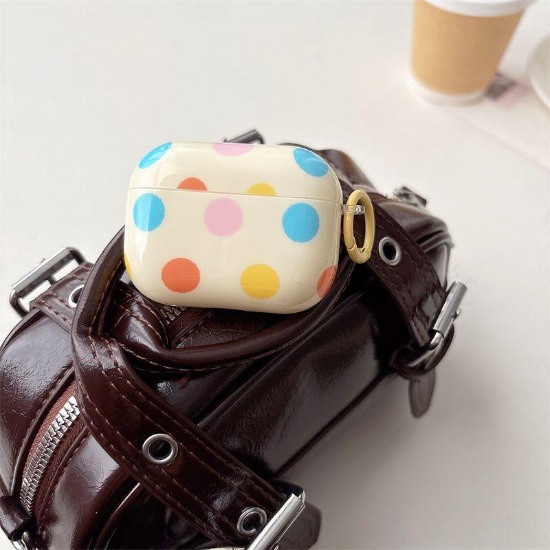 Fashion Simple Big Pink Blue Dots Polka Point Pattern Glossy Earphone Case with Ring Cover for AirPods 1 2 3 4 Pro 2 Pro 3
