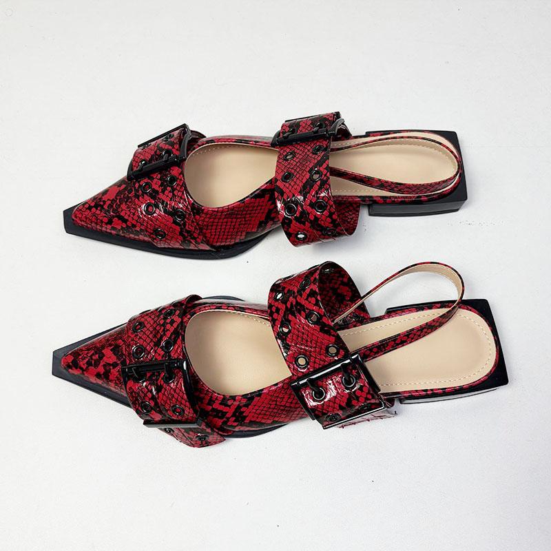 Fashion Big Size 43 Fashion Snakeskin Luxury Women Flats Sandals Shoes Female Designer Buckle Footwear Pointed Toe Ladies Flats Shoes