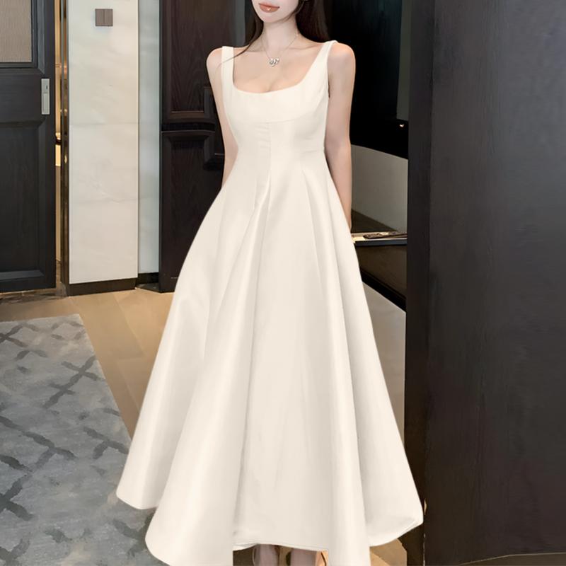 

ZANZEA Женское повседневное летнее длинное платье без рукавов с U-образным вырезом L бежевый