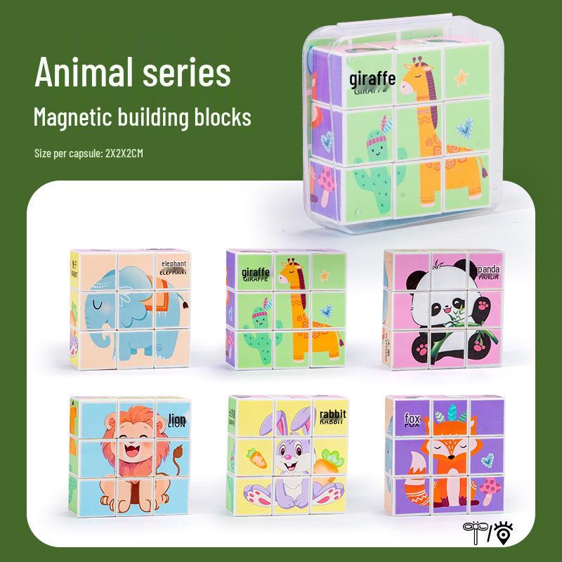 Early Education Magnetic Building Blocks - 3D Cartoon Animal Puzzle Cubes