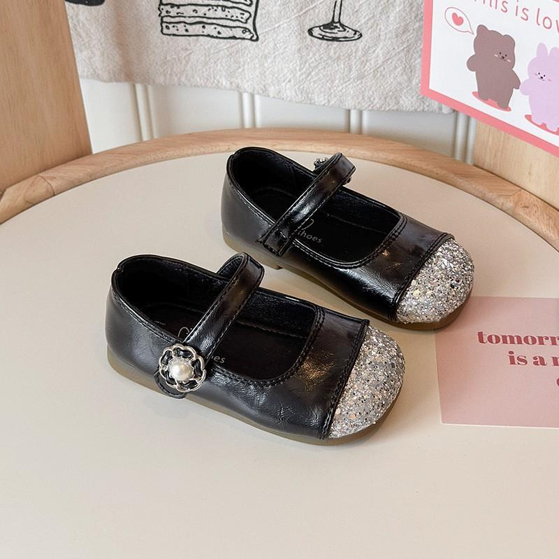 Girls Sparkly Loafer Shoes 2026 British Style Soft Sole Princess Flat With