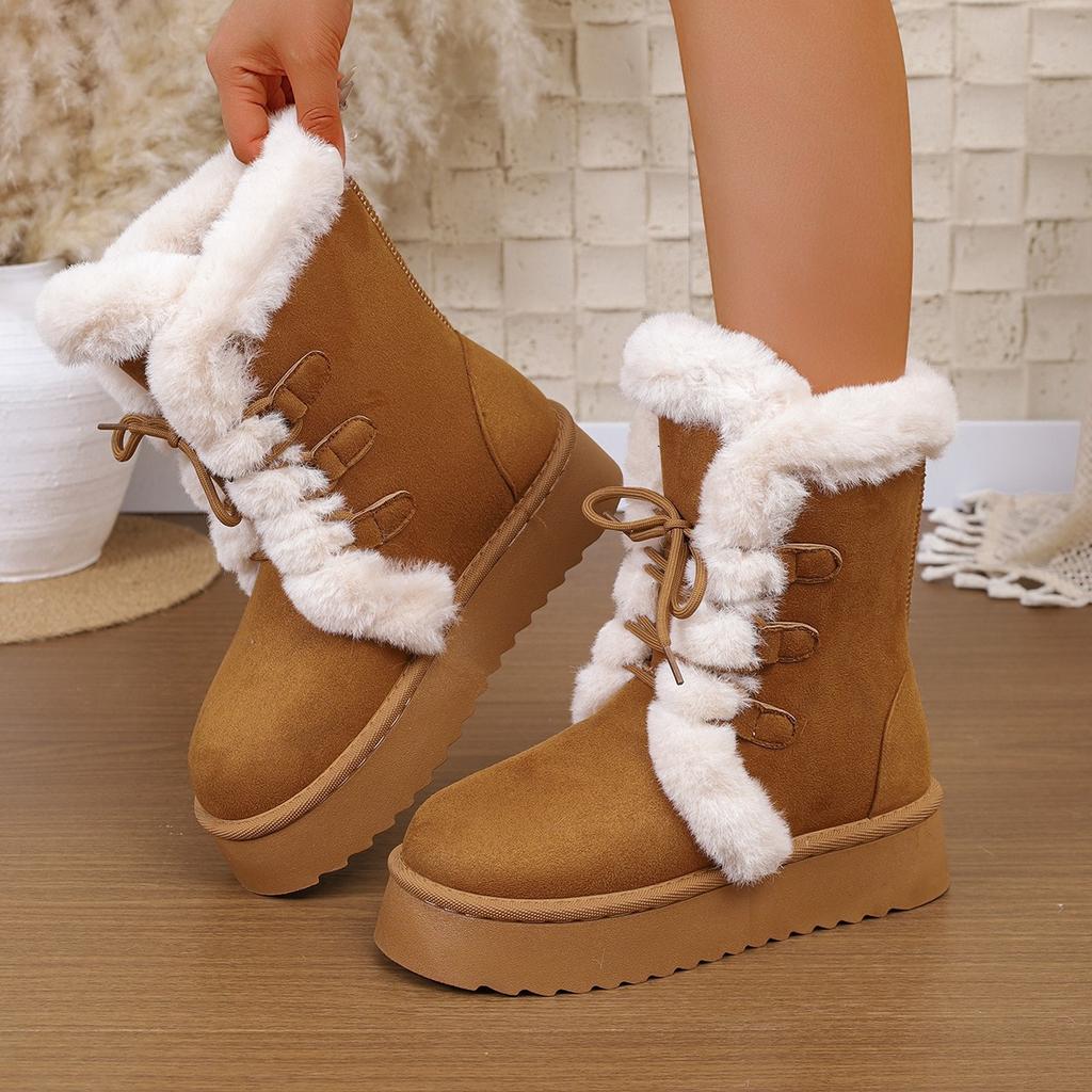 Bottes de neige rembourrées légères confortables chaudes froides antidérapantes résistantes à l'usure baskets décontractées d'extérieur bottes en coton mi-mollet