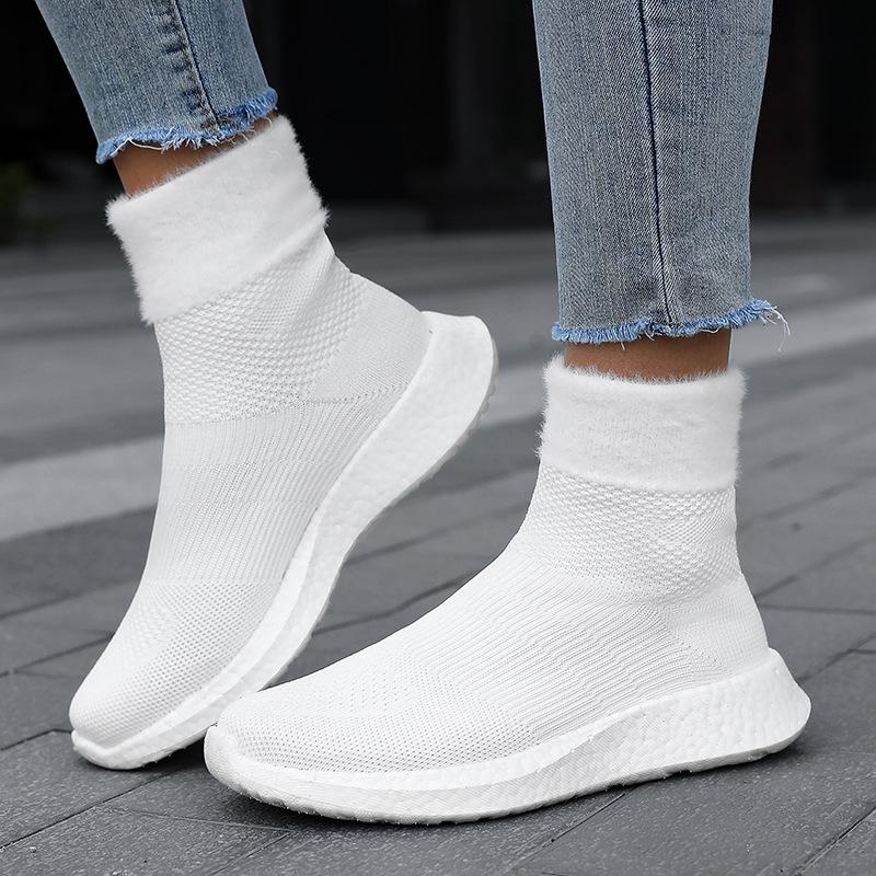 Autumn and Winter New Women's Lightweight and Versatile High-top One-pedal Socks Shoes with Wool Warm Indoor Fitness Shoes