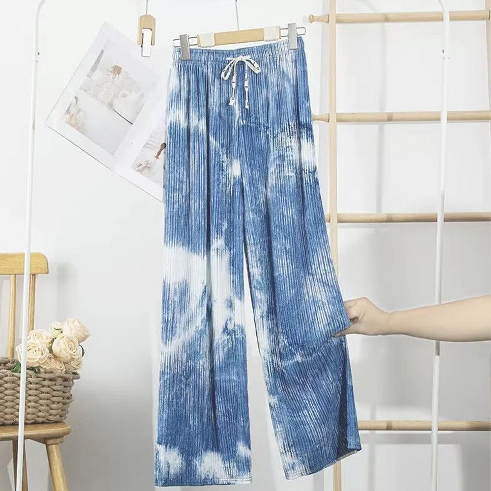 Women's Summer Slim High Waisted Color Printed Pleated Casual Floor Pants
