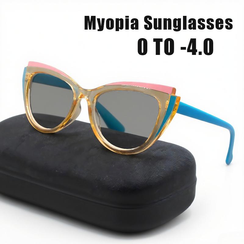 Lunettes de Myopie Oeil de Chat Protection UV Monture Large Mode Rétro Lunettes de Soleil Ombrage pour Femmes Hommes