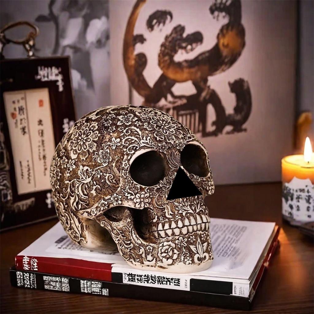 Three-dimensional Flower Skull/ Skull/ Ornaments Halloween Party Holiday Decoration Props Resin Crafts