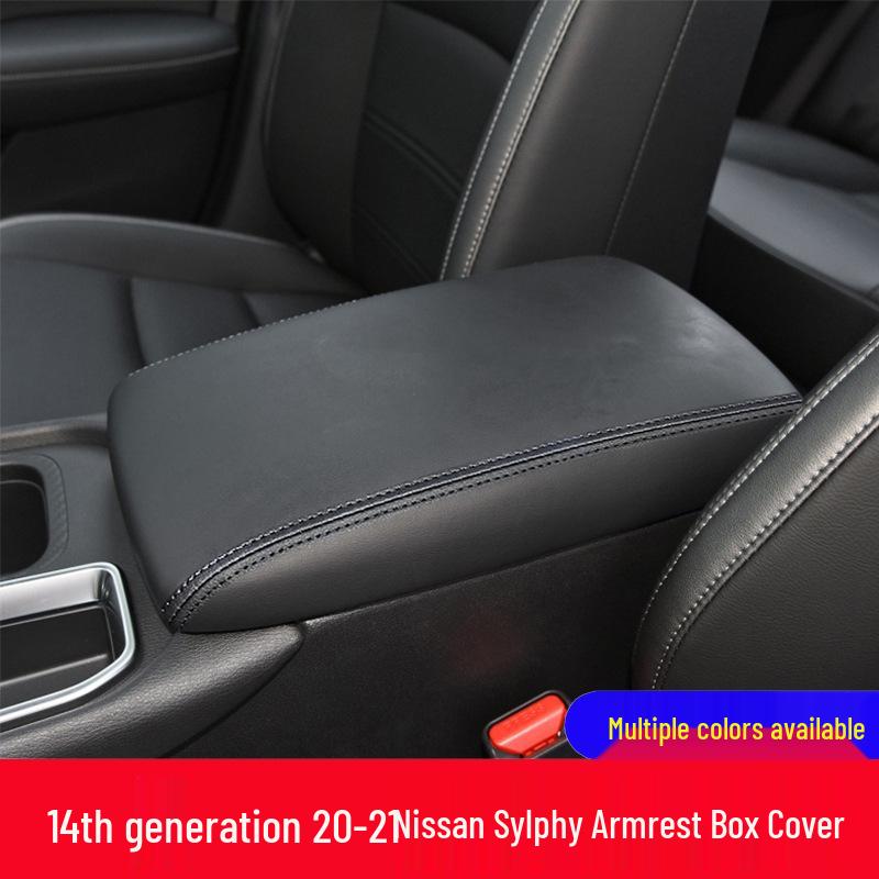 14th Gen 20-21 Sylphy Center Console Box Cover - Genuine Superfiber Leather Armrest Protector