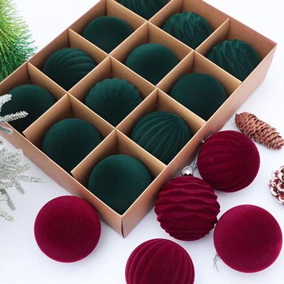 Dunkles Samt-Weihnachtsbaumschmuck-Set - 12 beflockte 8cm Kugeln