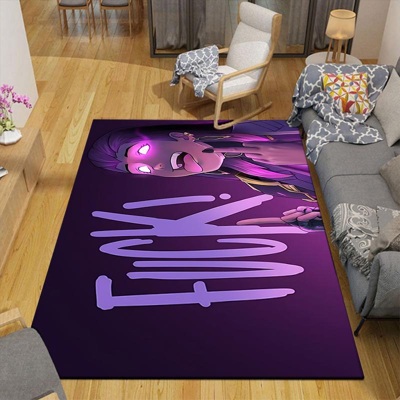 1Pc Rebellious Purple Expression Printed Flannel Rug Soft Non Slip Carpet for Bedroom Living Room Office Floor Outdoor Home Decor Xmas Gift K1409